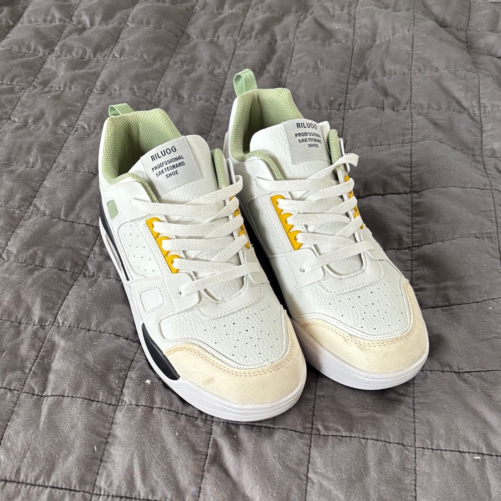 Adidas White Sneakers with Yellow Highlights
